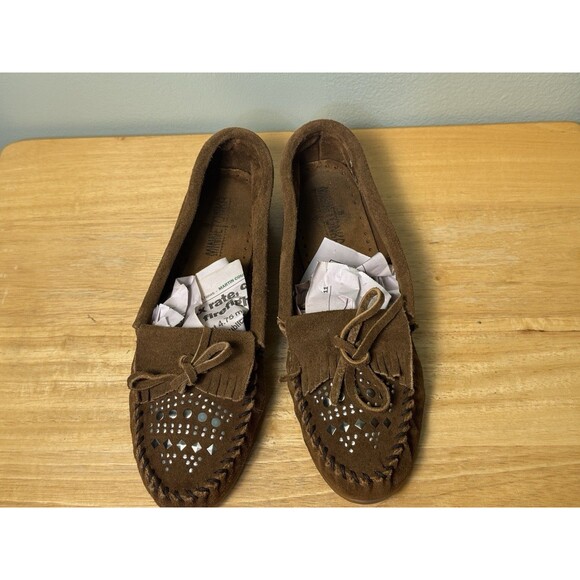 Minnetonka Double Stud Brown Moccasins Women’s Size 10 - Suede Leather - Picture 3 of 8